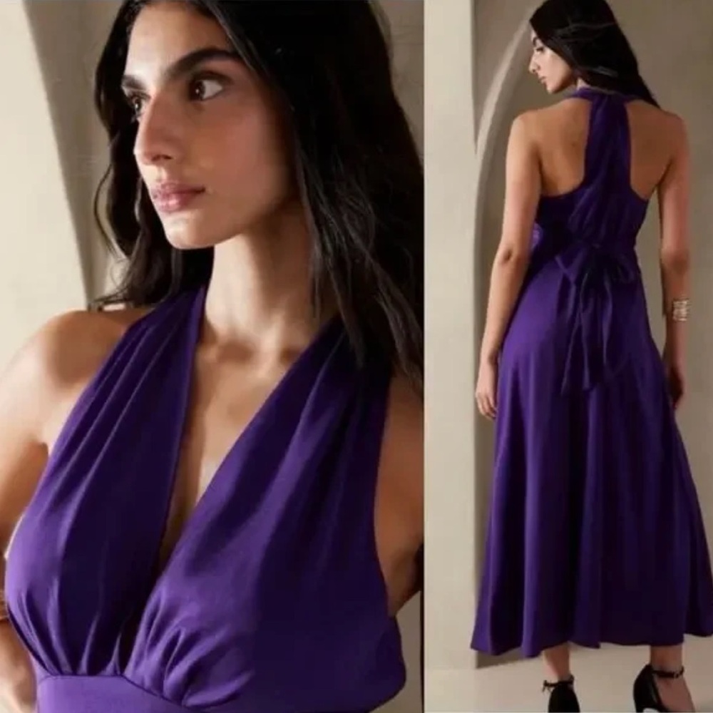 NWT Banana Republic halter satin midi dress. Purple beauty!!